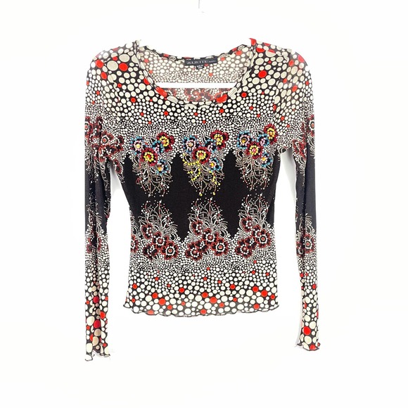 Vintage Tops - Vintage Y2K Juliette Jeans Sheer Mesh Blouse Beaded Size Medium